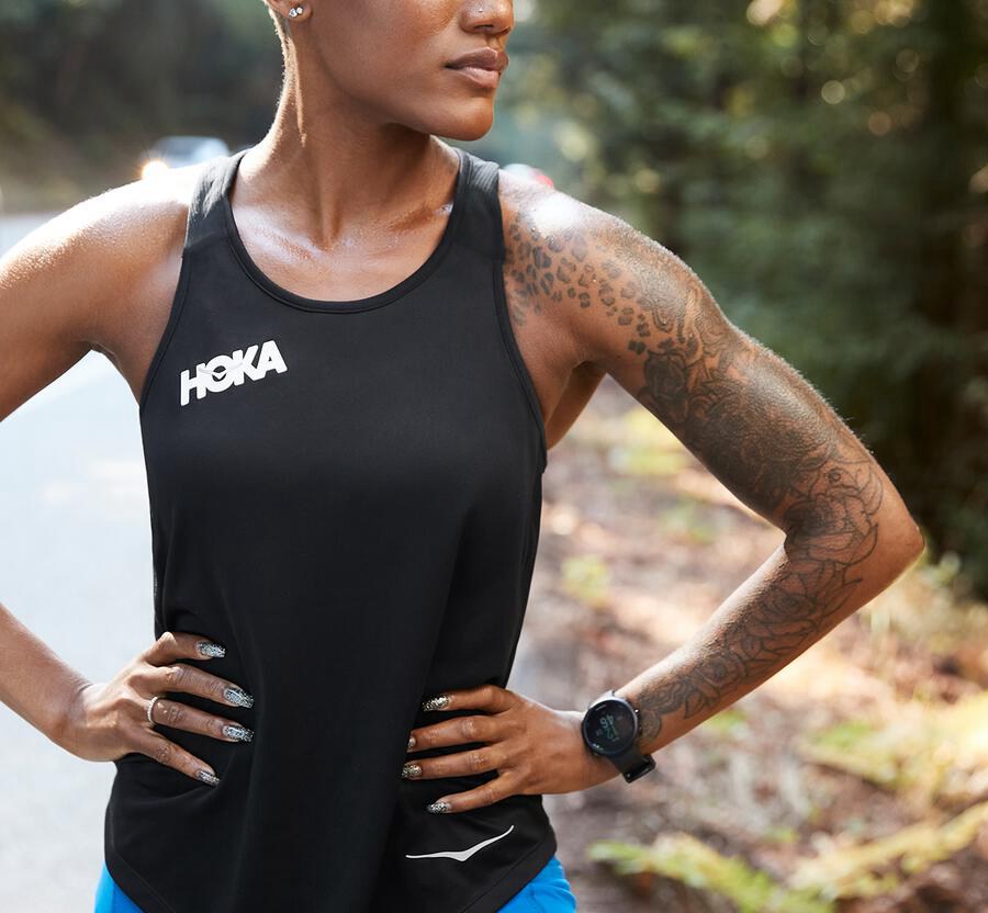 Hoka One One Womens Tops - Performance Tank - Black - MKVD98347